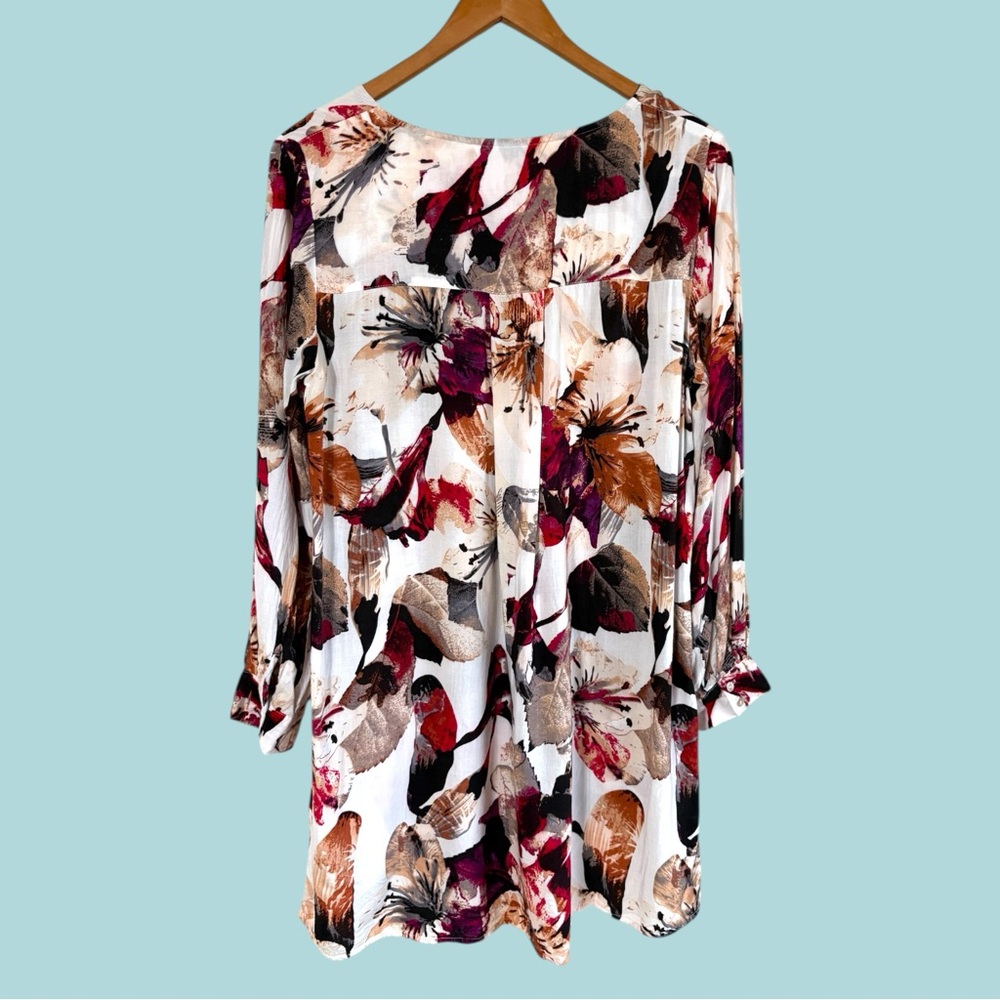 Coco + Carmen Floral Viscose Tunic Top, Gold Zip Front,  Boho Size M. Like new! - Picture 7 of 10